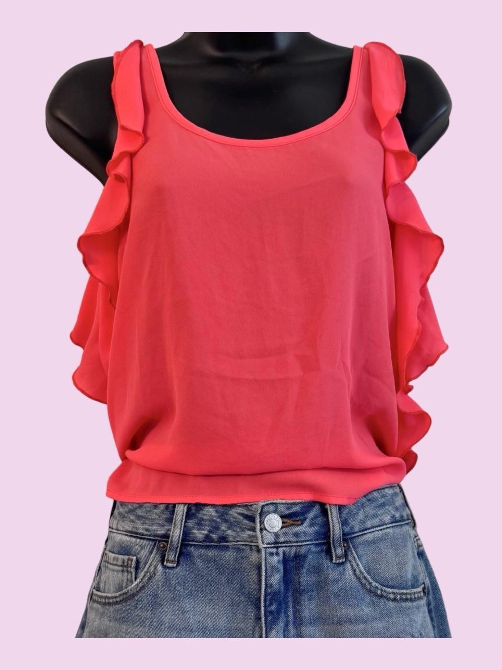 Xhilaration Coral Ruffle Sleeve Tank Top